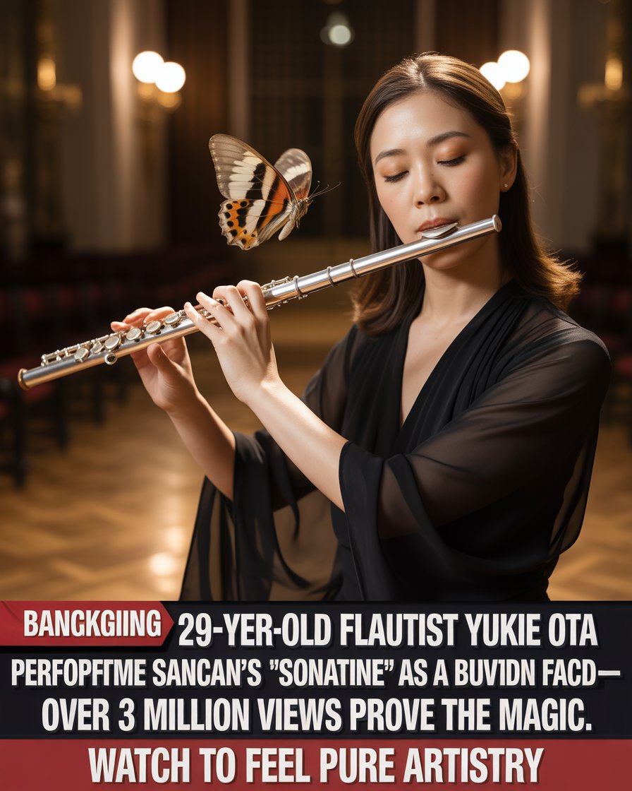 Watch 29-year-old flautist Yukie Ota perform Pierre Sancan’s “Sonatine” as a butterfly lands on face